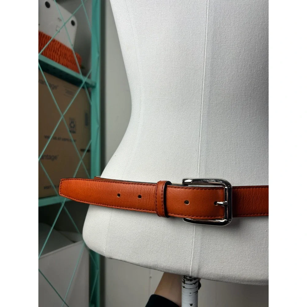 Mens Barneys New York Orange Brown Leather Belt Dress Belt Bundle Size 40 Causal